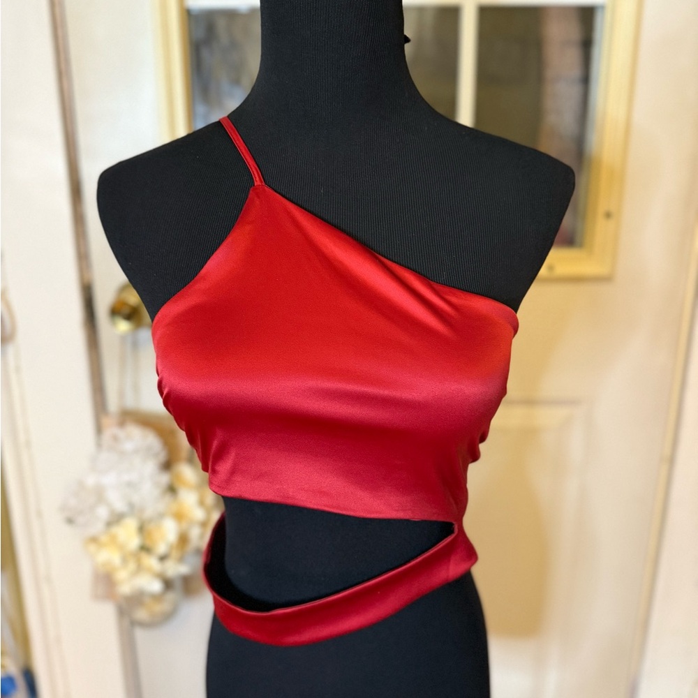 Garage Red Satin Crop Top